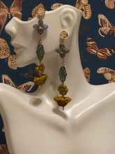 Load image into Gallery viewer, Czech boho dangle earrings; bohemian pierced gold earrings