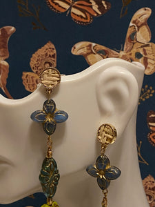 Czech boho dangle earrings; bohemian pierced gold earrings