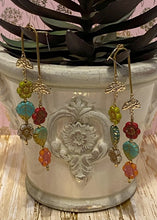 Load image into Gallery viewer, Boho dangle gold post Czech earrings