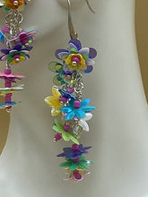 Load image into Gallery viewer, dangle earring; silver earring with flowers; boho earrings; long dangle earrings; flower dangle drop; women earrings; jewelry