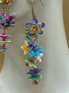 dangle earring; silver earring with flowers; boho earrings; long dangle earrings; flower dangle drop; women earrings; jewelry