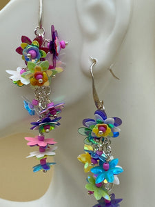 dangle earring; silver earring with flowers; boho earrings; long dangle earrings; flower dangle drop; women earrings; jewelry
