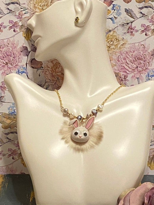 Easter bunny necklace with natural freshwater pearls, Easter necklace, Easter Basket Gift Jewelry, Easter Pendant, Easter Gift